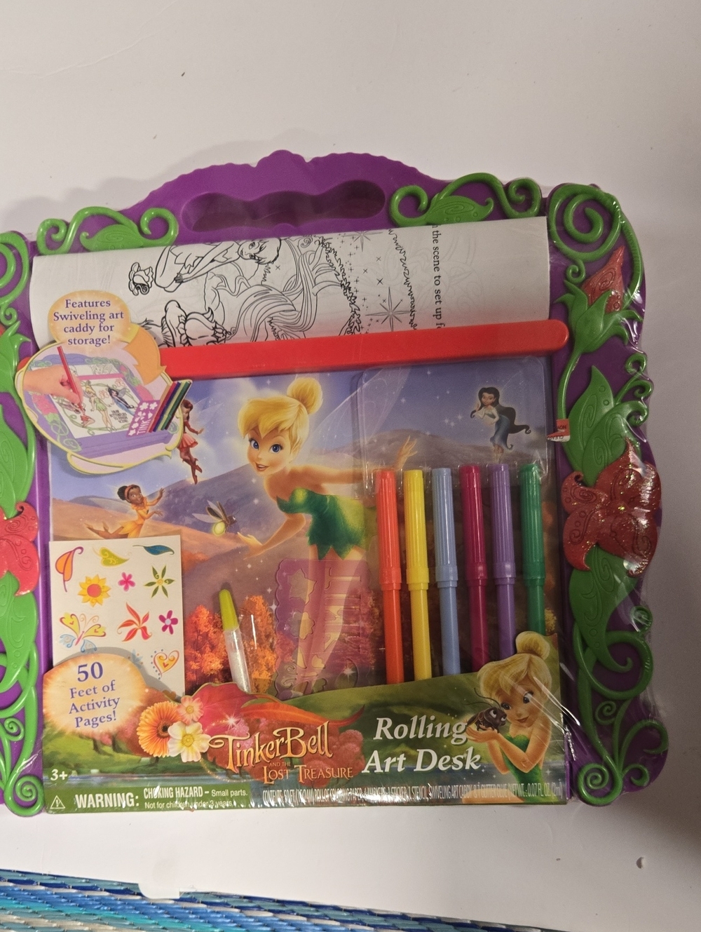Disney Tinker Bell Rolling Art Desk - Purple & Green with Multicolor Markers